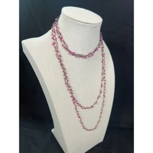 Long Delicate Beaded Necklace 54" Pink Glass Beads Fairycore‎ Opera Flapper